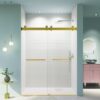 Frameless Double Sliding Soft-Close Shower Door, 3 / 8" Thick SGCC Tempered Glass Door - Brushed Gold - Image 2