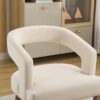 Wide Modern Barrel Open Back Upholstered Accent Chair With Weathered Solid Wood Legs Dining Chairs For Dining Room, Club, Kitchen And Living Room - Beige - Image 8