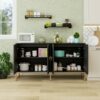 Carved 4 Door Sideboard, Sideboard Buffet Cabinet With Storage, Modern Coffee Bar Cabinet With Adjustable Shelf For Living Room, Dining Room, Kitchen - Black - Image 5