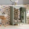Modern Small Bathroom Vanity Cabinet With Ceramic Basin, Ample Storage, 1 Soft Close Door - Green - Image 18