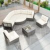 Patio Furniture Set Outdoor Daybed Rattan Sectional With Cushions And Center Table - Beige - Image 11