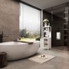 Bamboo Storage Cabinet With Tall Linen Tower, Multi Functional For Bathroom And Living Spaces - White - Image 9