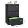 Filing Cabinet Lateral File Cabinet 3 Drawer, Blcak Locking Metal File Cabinets Three Drawer, Office Filing Cabinet With Lock Drawers For Home Office - Black - Image 16
