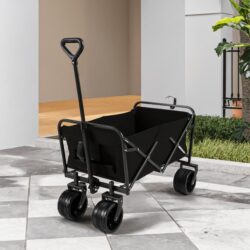 100L Collapsible Folding Beach Wagon Cart With 220Lbs Large Capacity, Wagons Carts Heavy Duty Foldable With Big Wheels For Sand, Garden, Camping - Black