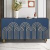 Modern Fluted Sideboard Buffet With Adjustable Shelves, Curve Element With Strict Lines - Navy Blue - Image 2