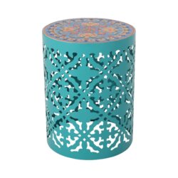 Airy - Outdoor Side Table With Lace Cut Design And Metal Frame - Teal