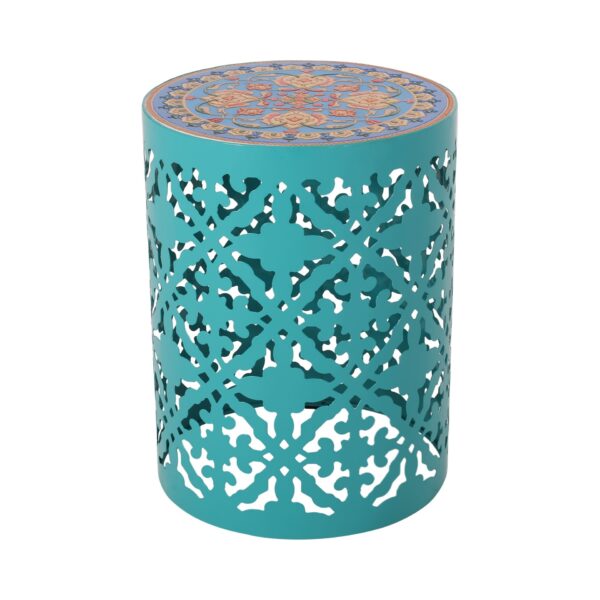 Airy - Outdoor Side Table With Lace Cut Design And Metal Frame - Teal