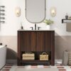 36" Modern Bathroom Vanity With Rectangle Ceramic Sink, Bathroom Cabinet And 45 Degrees Free Handle Design Soft Closing Doors, 1 Open Shelf At The Bottom - Dark Brown - Image 2