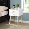 Modern Side Table With 2 Drawer, Mid-Century Storage Cabinet For Bedroom - White - Image 10