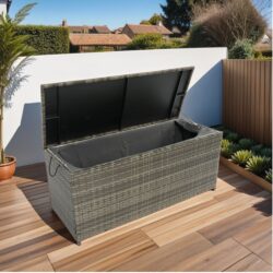 Outdoor Storage Box, 113 Gallon Wicker Patio Deck Boxes With Lid, Outdoor Cushion Storage For Kids Toys, Pillows, Towel, Wicker - Gray