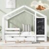 Twin House Bed With Blackboard And Drawers, 2 Assembly Options - White - Image 13