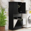 Stylish Bathroom Storage Cabinet With 2 Laundry Baskets And Drawer - Black - Image 4