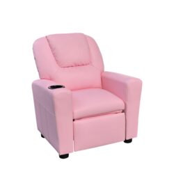 Marisa - Pink Leather Kids Recliner Chair With Cupholder - Pink