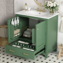 Bathroom Vanity With Single Sink, Combination Under Counter Sink, Bathroom Storage Cabinet With 2 Doors And A Drawer, Soft Closure, Multifunctional Storage - Green