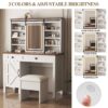Farmhouse Makeup Vanity Desk With Sliding Mirror, LED Lights, And Storage Glass, Metal, And Wood Construction - White - Image 8