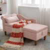 Chaise Lounge Indoor, Velvet Lounge Chair For Bedroom With Storage & Pillow, Modern Upholstered Rolled Arm Chase Lounge For Sleeping With Nailhead Trim For Living Room Bedroom Office - Pink - Image 11