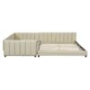 Queen & Twin Long Size Upholstered Platform Bed, Mother & Child Bed - Beige - Image 6
