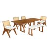 Modern 6 Piece Extendable Dining Table Set With 4 Wicker Back Upholstered Dining Chairs And Long Bench, 2 Removable Leaf - Walnut - Image 7