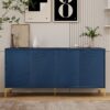 Modern 4 Door Sideboard With Creative Carved Surface And Adjustable Shelves - Light Blue - Image 2
