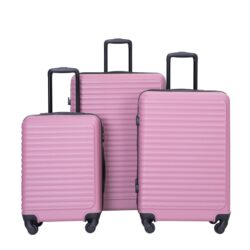 3 Piece Luggage Sets Lightweight Suitcase With Two Hooks, Spinner Wheels, Tsa Lock, (20/24/28) - Pink