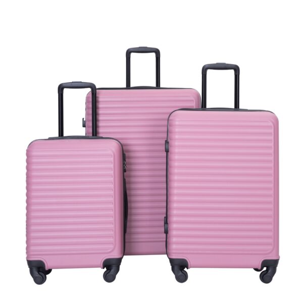 3 Piece Luggage Sets Lightweight Suitcase With Two Hooks, Spinner Wheels, Tsa Lock, (20/24/28) - Pink
