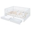 Full Size Daybed With Fence Guardrails And 2 Drawers, Convertible Floor Bed & Daybed - White - Image 7