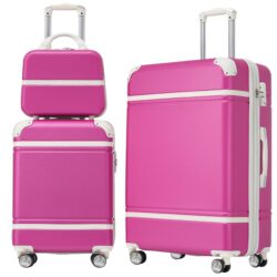 Hardshell Luggage Sets 3 Pieces 20" / 24" Luggages And Cosmetic Case Spinner Suitcase With Tsa Lock Lightweight - Pink