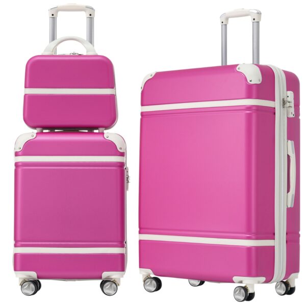 Hardshell Luggage Sets 3 Pieces 20" / 24" Luggages And Cosmetic Case Spinner Suitcase With Tsa Lock Lightweight - Pink