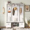 5 In 1 Entryway Bench With Coat Rack, 7 Sturdy Hooks, 2 Spacious Drawers And Adjustable Shelves, Wide Hall Tree With Metal Handles For Hallway - White - Image 8