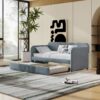 Upholstered Daybed Sofa Bed Twin Size With Trundle Bed And Slat - Gray - Image 12