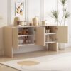 Minimalist Style Large Storage Space Sideboard With 4 Doors And Rebound Device For Living Room And Entryway - Apricot Cream - Image 3