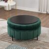 Upholstered Round Ottoman With Reversible Lid, Velvet Storage Stool, Channel Tufted Pumpkin Shape Footstool For Living Room, Bedroom And Office - Green - Image 6