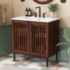30" Vintage Bathroom Vanity With Ceramic Sink, Modern Bathroom Vanity Cabinet With 2 Soft Close Doors, Equpiied With 4 Sturdy Iron Legs - Antique Dark Brown - Image 3
