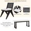 Modern 6 Piece Extendable Dining Table Set With 4 Wicker Back Upholstered Dining Chairs And Long Bench, 2 Removable Leaf - Espresso - Image 6