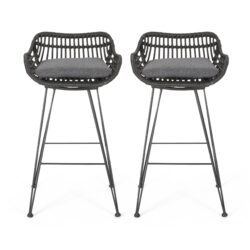 Outdoor Wicker Barstool With Cushions (Set of 2) - Gray