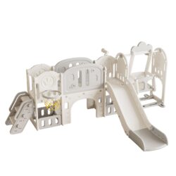 Versatile Toddler Slide With 11 - 1 Activity Center - Gray / Ivory