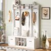 5 In 1 Entryway Bench With Coat Rack, 7 Sturdy Hooks, 2 Spacious Drawers And Adjustable Shelves, Wide Hall Tree With Metal Handles For Hallway - White - Image 3