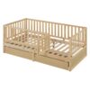Twin Size Daybed With Fence Guardrails And 2 Drawers, Versatile Split Floor Bed & Daybed - Natural - Image 7