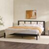 King Bed With Rattan Panel Headboard - Black - Image 5