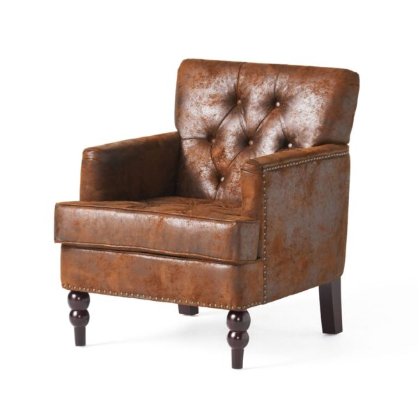 Vitality - Club Chair With Button Tufted Diamond Stitching And Turned Legs - Brown