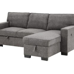 Estelle - Reversible Sleeper Sectional With Storage Chaise Drop-Down Table 2 Cup Holders And 2 USB Ports - Dark Gray