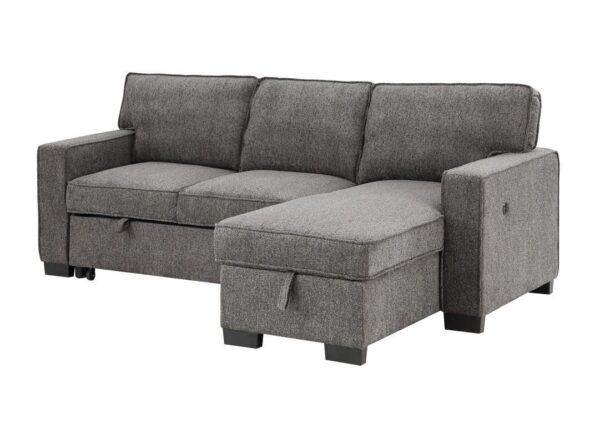 Estelle - Reversible Sleeper Sectional With Storage Chaise Drop-Down Table 2 Cup Holders And 2 USB Ports - Dark Gray