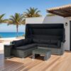 7 Piece Patio Furniture Set With Retractable Canopy Wicker Rattan Sectional Sofa Set Patio Furniture With Washable Cushions For Lawn, Garden, Backyard, Poolside Wicker And Cushion - Gray / Black - Image 2