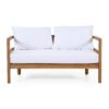 Outdoor Coffee Table Set With Loveseat And Cushion - Brown / White - Image 4