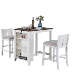 Graham - 3 Piece Small Space Counter Height Dining Table With Shelves And 2 Chairs (Set of 3) - White Finish