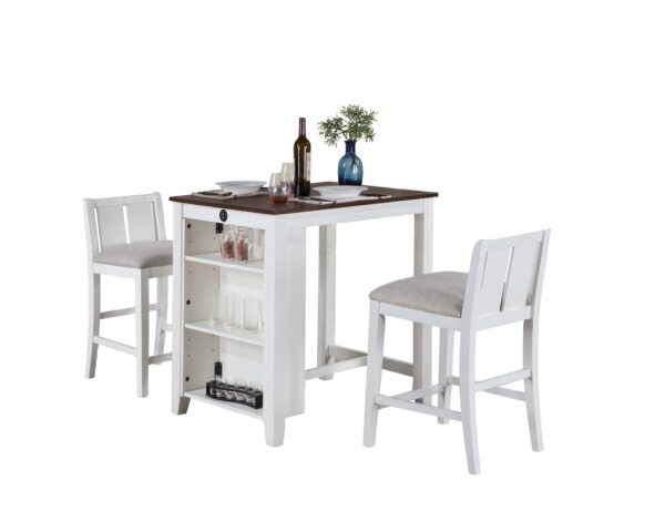 Graham - 3 Piece Small Space Counter Height Dining Table With Shelves And 2 Chairs (Set of 3) - White Finish