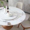 Round Modern Marble Dining Table With 6 Chairs - Walnut / White - Image 9