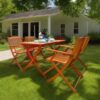 5 Piece Patio Dining Set, 4 Folding Chairs & 1 Dining Table, Indoor And Outdoor Universal - Teak - Image 2