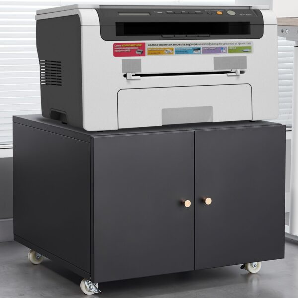 26" Office Furniture Copier Cabinet 2 Door Steel Copier Stand Mobile Pedestal File Printer Stand - Black