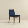 Laura - Linen Dining Chair (Set of 2) - Dark Blue / Dark Brown - Image 4